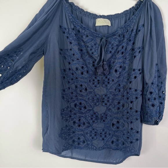 2/$30 LOVE SAM Peasant Lace Eyelet Tunic | Steel Blue | M - Picture 4 of 11